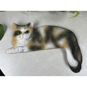 CALICO CAT DOOR SITTER RESIN GREEN EYES CBC 1990’s LONG HAIRED CAT LOVER VINTAGE